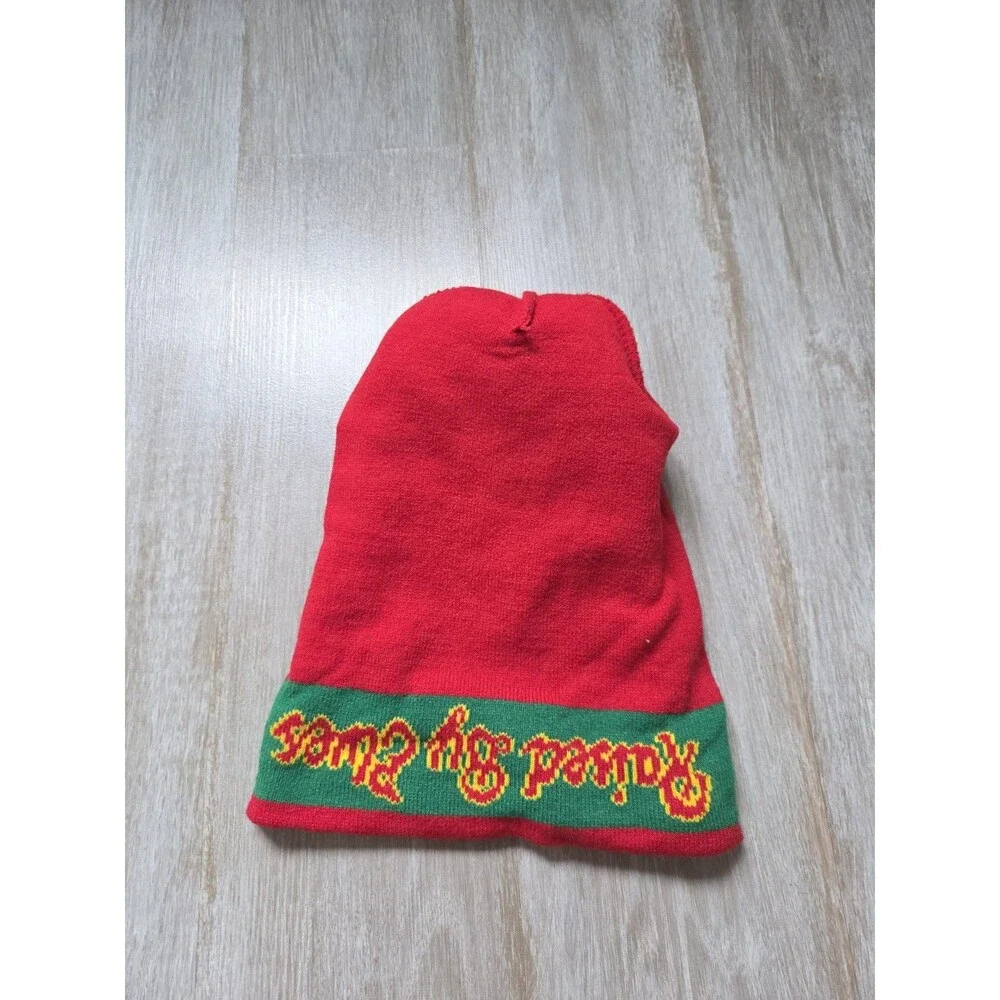Elf Movie Raised By Elves Christmas Pom Pom Beanie Red Green One Size EUC